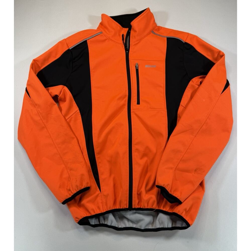 ARSUXEO Cycling Jacket Mens XL Hi Vis Orange Fleece Lined Full Zip Bike Coat